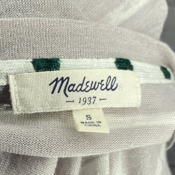 Madewell Small S Gray Striped Green Polka Dot Contrast 100% Linen Tee Shirt Top - Picture 3 of 4